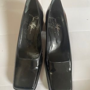 Vintage Joan Helpern Black square toe leather pumps